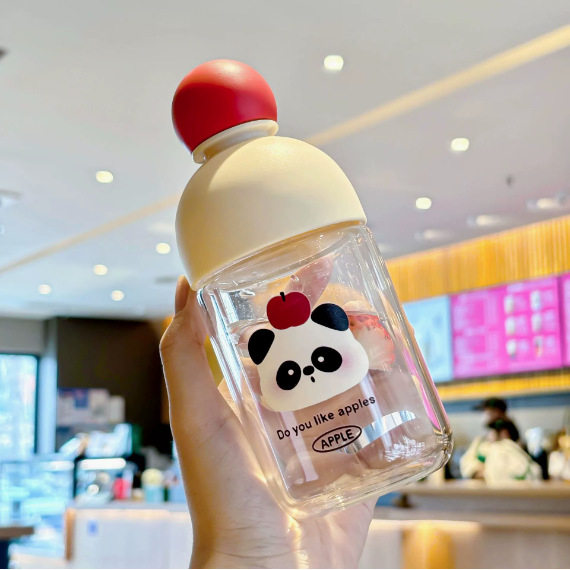 Κύπελλο νερού από γυαλί Borosilicate με καπάκι, μονοστρωματικό, καρτούν στυλ, κατάλληλο για γραφείο, αντίσταση σε υψηλές θερμοκρασίες