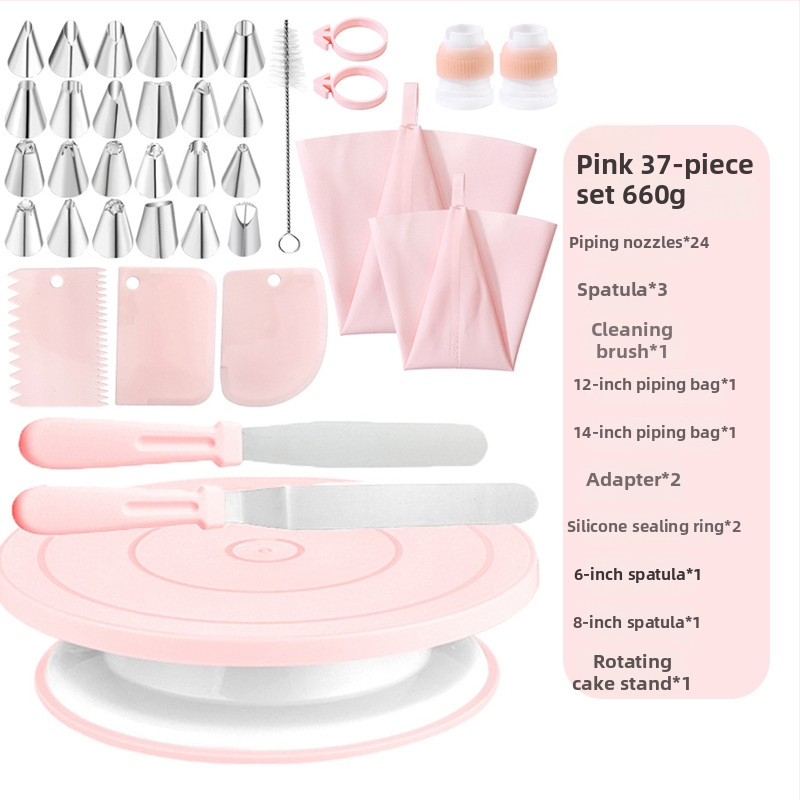 Qiao Sada na zdobenie tort s otáčacím tanierom, protišmyková, z nehrdzavejúcej ocele + plastu; Obsahuje 24 zdobiacich špičiek, 2 vrecká na zdobenie, 2 špachtle, 2 silikónové krúžky, 2 čistiace kefky