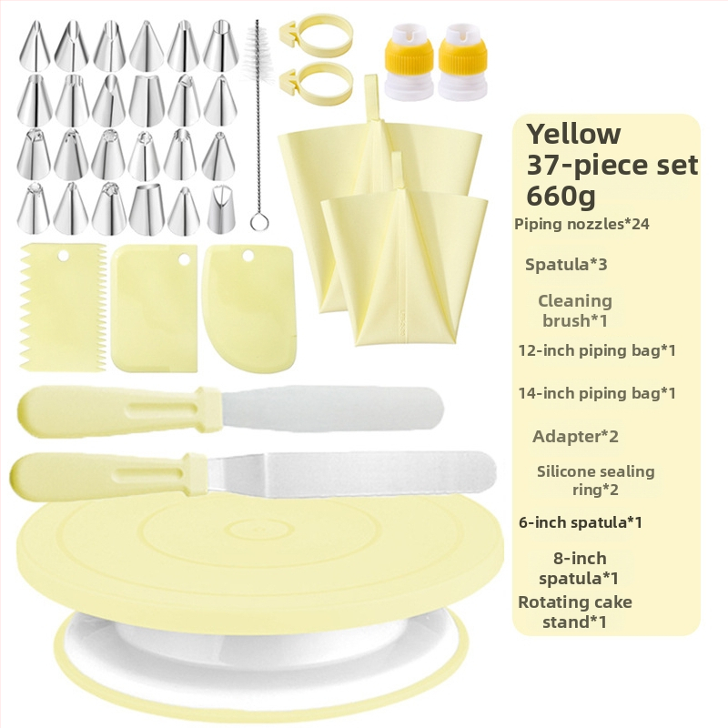 Qiao Sada na zdobenie tort s otáčacím tanierom, protišmyková, z nehrdzavejúcej ocele + plastu; Obsahuje 24 zdobiacich špičiek, 2 vrecká na zdobenie, 2 špachtle, 2 silikónové krúžky, 2 čistiace kefky