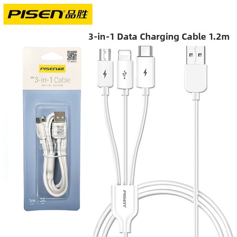 Daugiafunkcinis greito įkrovimo duomenų kabelis su Lightning, USB-C ir Micro USB jungtimis; QC suderinamas