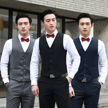 Pánska vesta z bavlneného zmesi, štíhly strih, bez goliera, jednoradové zapínanie, vhodná na svadbu