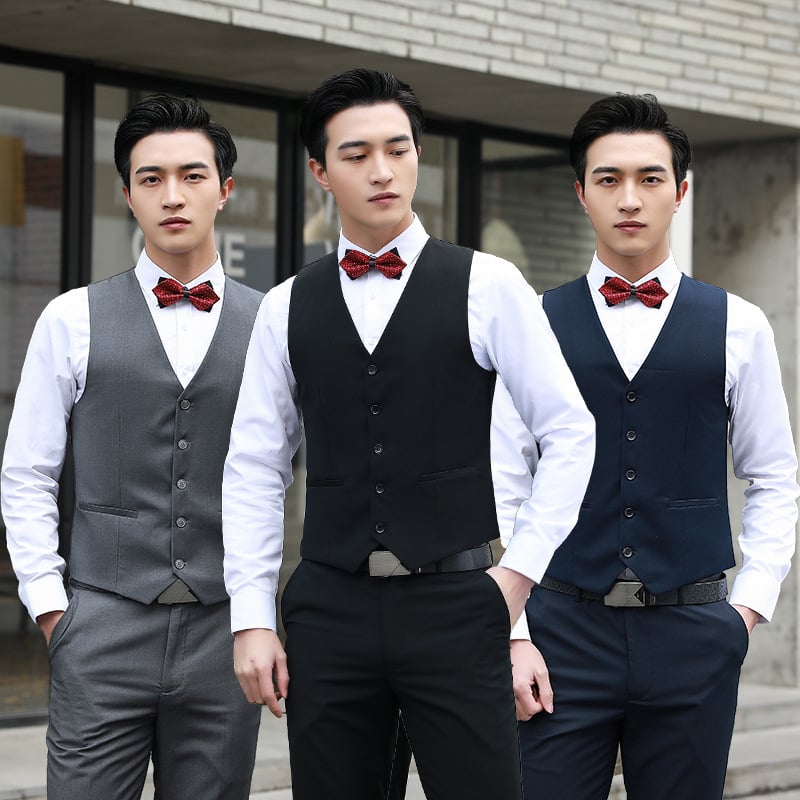 Pánska vesta z bavlneného zmesi, štíhly strih, bez goliera, jednoradové zapínanie, vhodná na svadbu