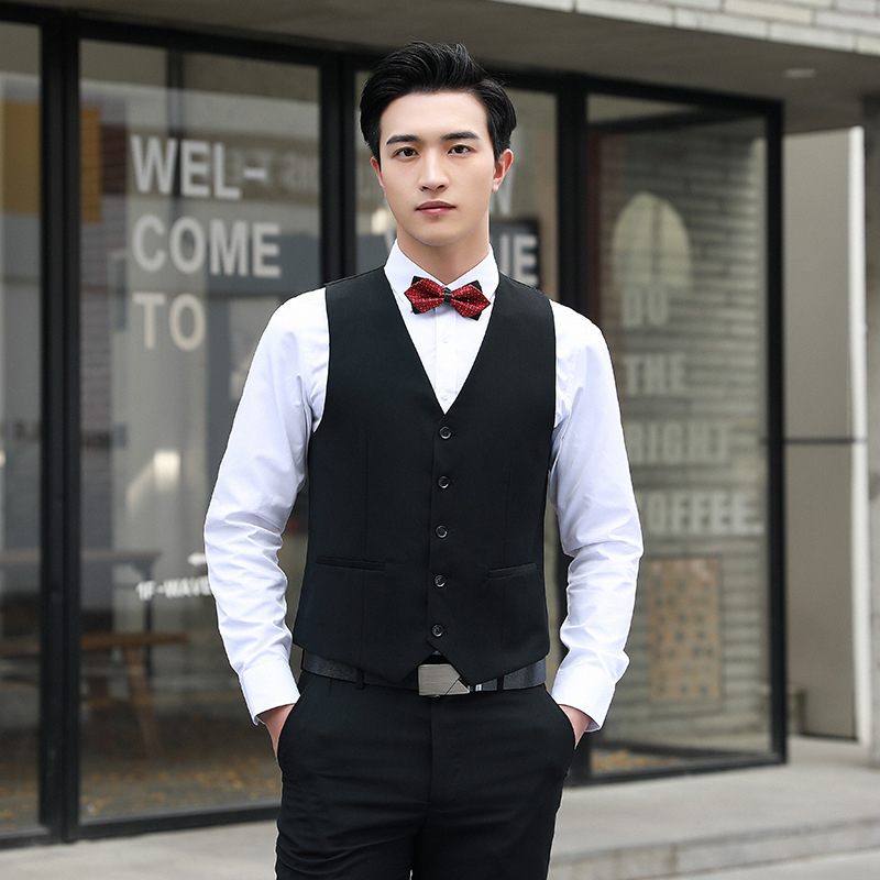 Pánska vesta z bavlneného zmesi, štíhly strih, bez goliera, jednoradové zapínanie, vhodná na svadbu