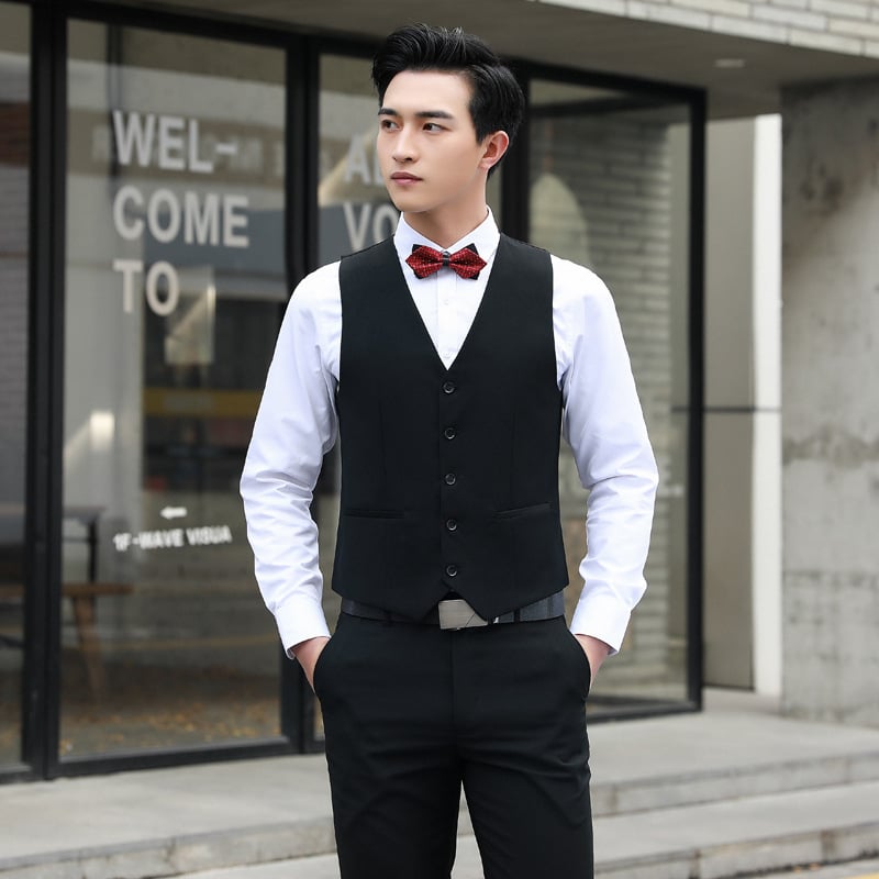 Pánska vesta z bavlneného zmesi, štíhly strih, bez goliera, jednoradové zapínanie, vhodná na svadbu