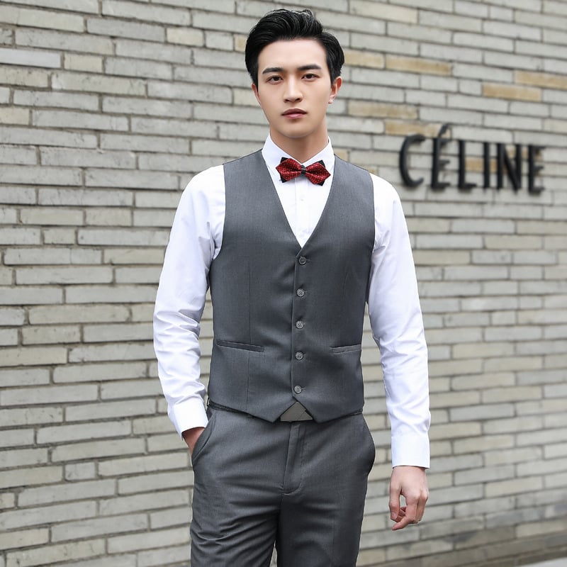 Pánska vesta z bavlneného zmesi, štíhly strih, bez goliera, jednoradové zapínanie, vhodná na svadbu