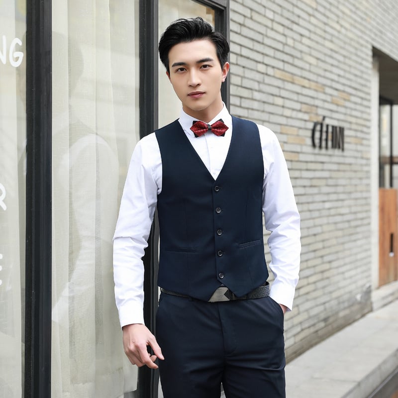 Pánska vesta z bavlneného zmesi, štíhly strih, bez goliera, jednoradové zapínanie, vhodná na svadbu