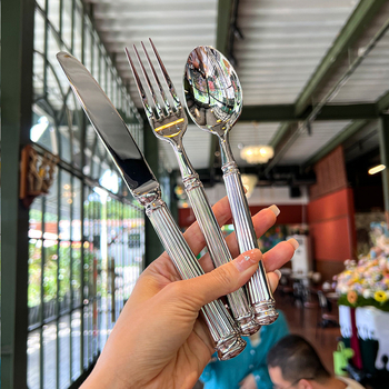 Sada príborov s dizajnom Roman Pillar – nôž, vidlica a lyžica, 304 nerezová oceľ, zrkadlové leštenie, ručná výroba, západný minimalistický štýl