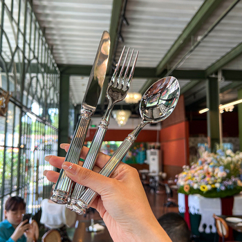 Sada príborov s dizajnom Roman Pillar – nôž, vidlica a lyžica, 304 nerezová oceľ, zrkadlové leštenie, ručná výroba, západný minimalistický štýl