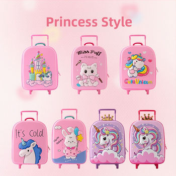 Detský cestovný kufor na kolieskach – motív kreslených postáv morská panna a jednorožec, ľahký EVA materiál, hmotnosť 0.73 kg, otváranie zipsom, jednosmerné kolieska, vodotesný