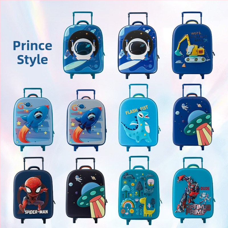 Bērnu koferis uz riteņiem – karikatūras motīvs ar sirēnu un vienradzi, viegls EVA materiāls, svars 0.73 kg, rāvējslēdzēja atvērums, vienvirziena riteņi, ūdensizturīgs