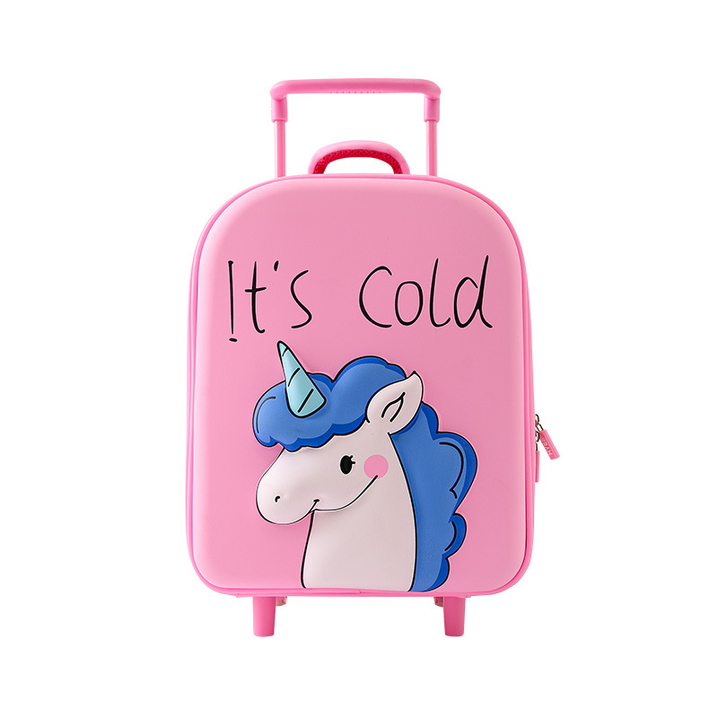 Detský cestovný kufor na kolieskach – motív kreslených postáv morská panna a jednorožec, ľahký EVA materiál, hmotnosť 0.73 kg, otváranie zipsom, jednosmerné kolieska, vodotesný