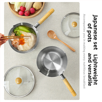 Nerezový Snow Pan s japonskou drevenou rúčkou, kalený vzor Hammered, nepriľnavý, jednopodlažné dno, vhodný pre bežné sporáky