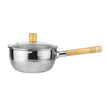 Nerezový Snow Pan s japonskou drevenou rúčkou, kalený vzor Hammered, nepriľnavý, jednopodlažné dno, vhodný pre bežné sporáky