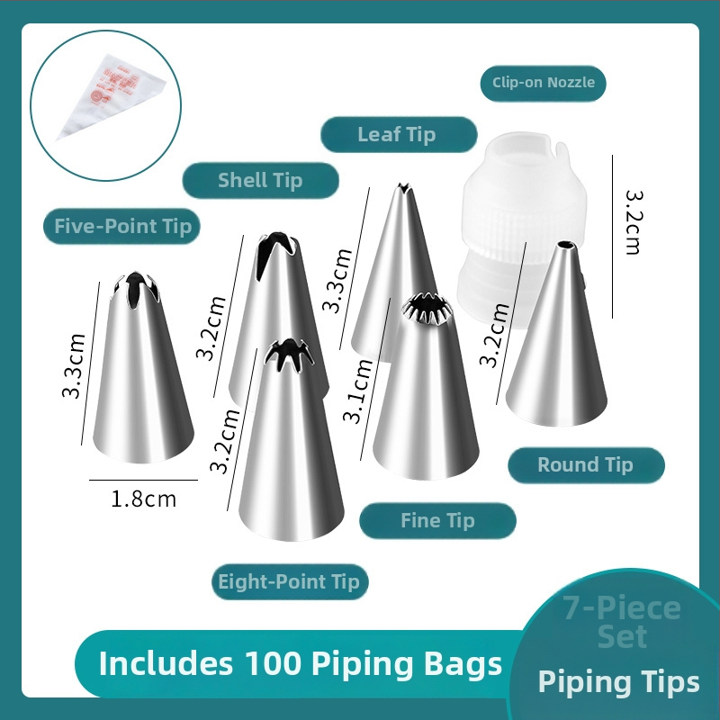 Jijia Kepimo antgalių rinkinys — vienkartinis dekoravimo maišelis, PE plastikas + nerūdijamas plienas, kremoms, tortams ir sausainiams