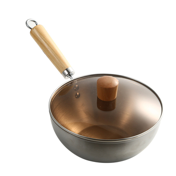 Wok z 304 nehrdzavejúcej ocele s nepriľnavým povrchom, sklenené viečko, jedno dno, vhodné pre všetky platne