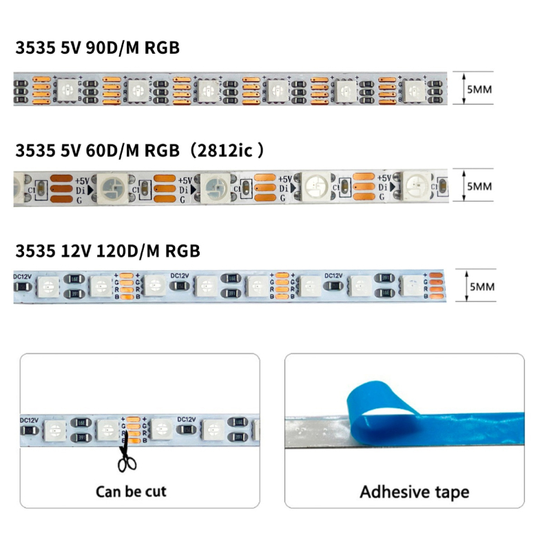 LED juosta, 2835, 60 LED, 5V, reguliuojama šviesos intensyvumas