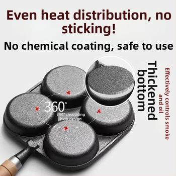 Litínová panvica na vajíčka so štyrmi otvormi, nepriľnavým povrchom, kompatibilná s plynovým a indukčným varičom