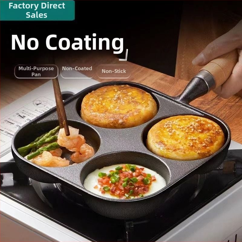 Litínová panvica na vajíčka so štyrmi otvormi, nepriľnavým povrchom, kompatibilná s plynovým a indukčným varičom