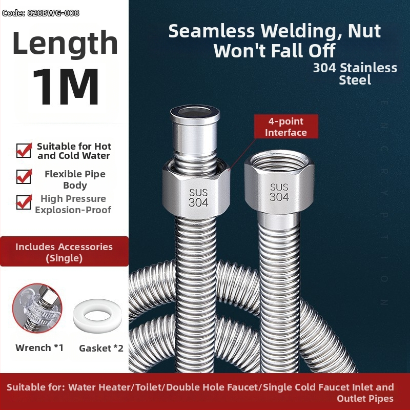 Vlnovitý kovový hadicový vstup pre ohrievač vody z nehrdzavejúcej ocele 304, model LXL-9-27, horúca a studená voda, ručná montáž