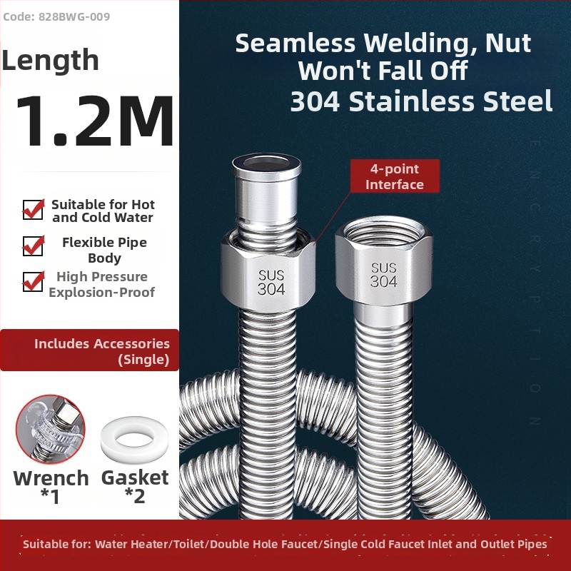 Vlnovitý kovový hadicový vstup pre ohrievač vody z nehrdzavejúcej ocele 304, model LXL-9-27, horúca a studená voda, ručná montáž