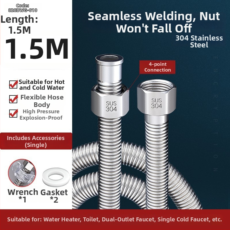 Vlnovitý kovový hadicový vstup pre ohrievač vody z nehrdzavejúcej ocele 304, model LXL-9-27, horúca a studená voda, ručná montáž