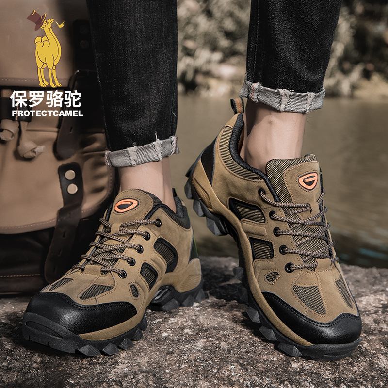 Turistické topánky pre mužov, nízky vrch z umelej kože, gumová stredná podrážka, protišmyková gumová podrážka, šnurovanie vpredu