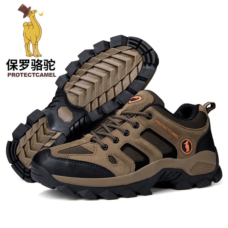 Turistické topánky pre mužov, nízky vrch z umelej kože, gumová stredná podrážka, protišmyková gumová podrážka, šnurovanie vpredu
