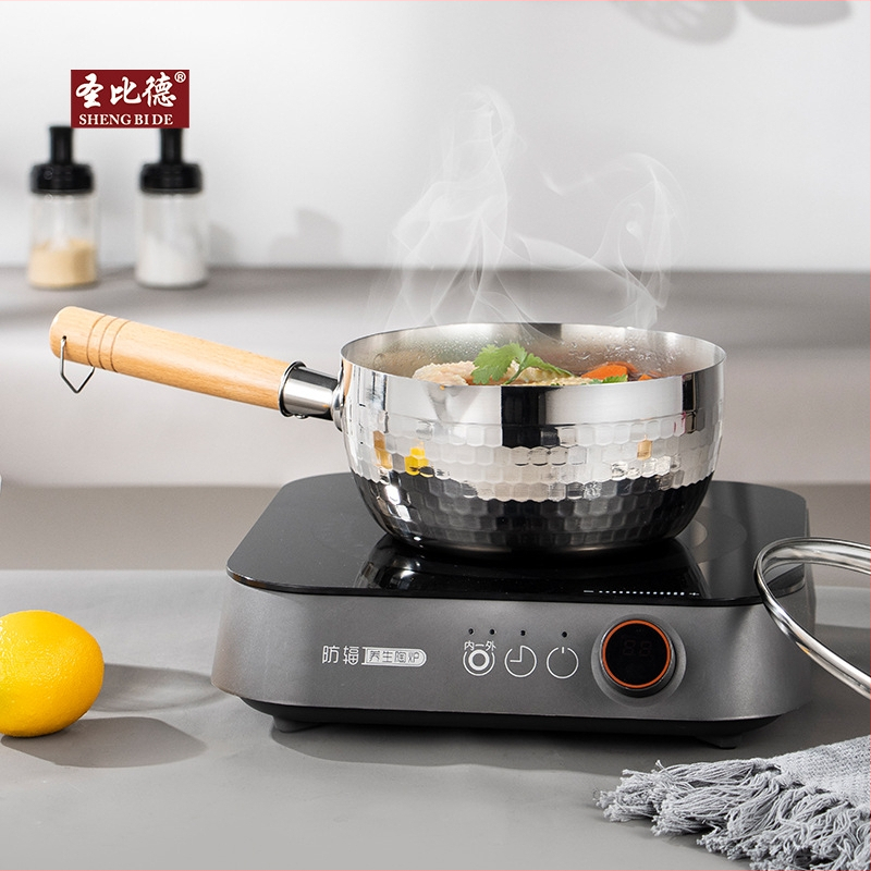 Hrniec na mlieko z nehrdzavejúcej ocele so skleneným poklopom, japonský štýl, nepriľnavý povrch, hĺbka 9.5 cm