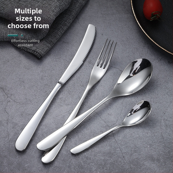 Sada noža, vidličiek a lyžíc, 304 nerezová oceľ, séria Nový mesiac, minimalistický štýl, leštenie do vysokého lesku, potlač loga