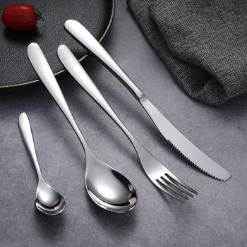 Sada noža, vidličiek a lyžíc, 304 nerezová oceľ, séria Nový mesiac, minimalistický štýl, leštenie do vysokého lesku, potlač loga