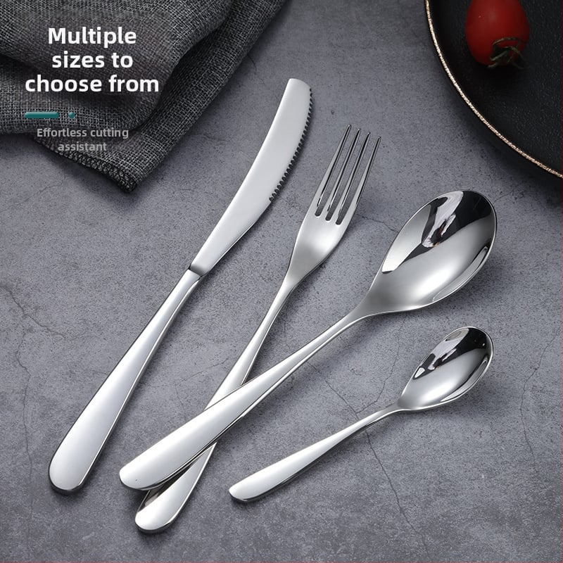 Sada noža, vidličiek a lyžíc, 304 nerezová oceľ, séria Nový mesiac, minimalistický štýl, leštenie do vysokého lesku, potlač loga