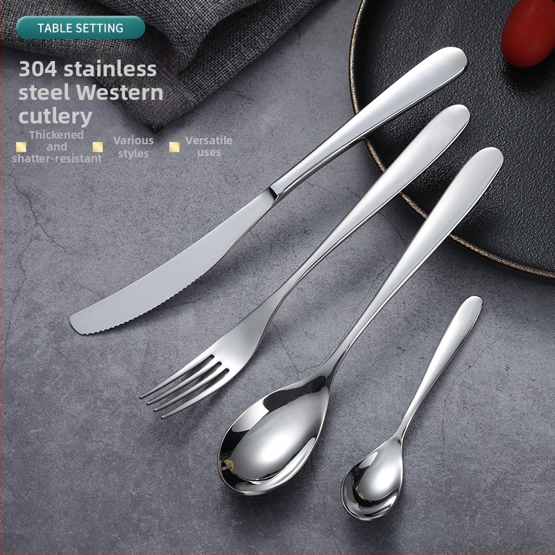 Sada noža, vidličiek a lyžíc, 304 nerezová oceľ, séria Nový mesiac, minimalistický štýl, leštenie do vysokého lesku, potlač loga