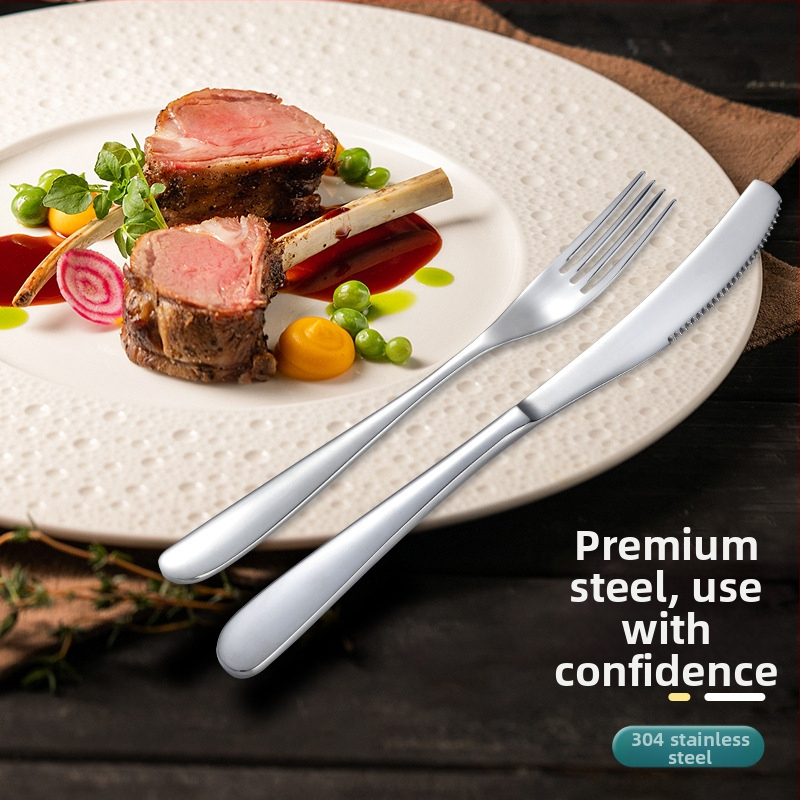 Sada noža, vidličiek a lyžíc, 304 nerezová oceľ, séria Nový mesiac, minimalistický štýl, leštenie do vysokého lesku, potlač loga