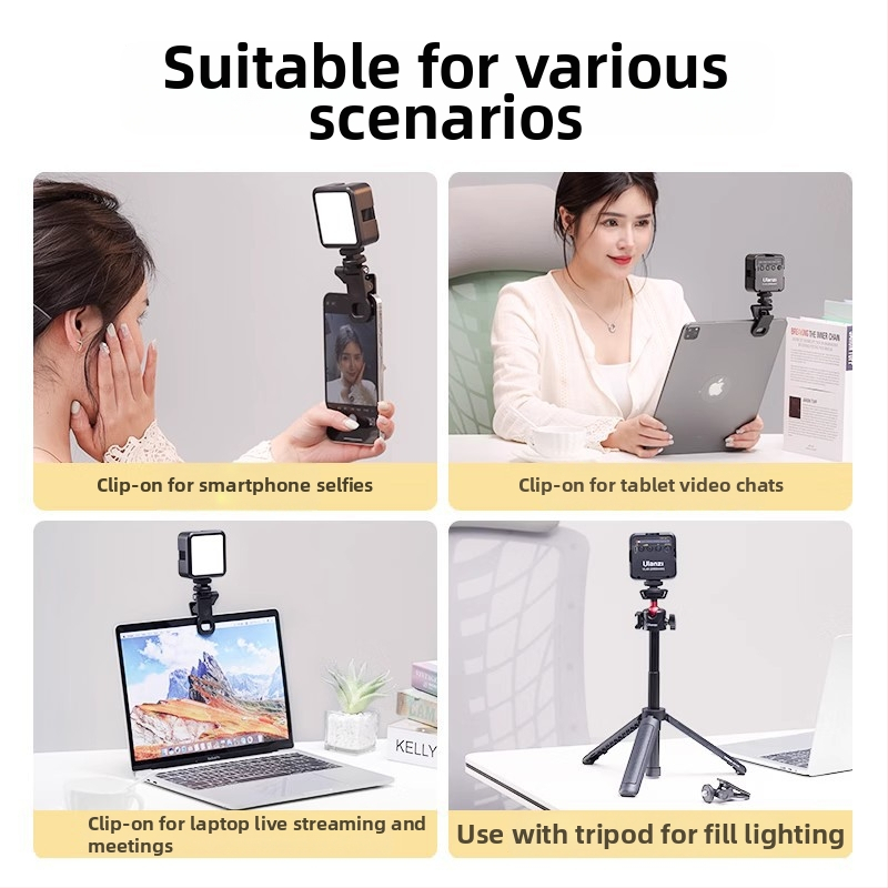 Mini rokas apgaismojums fotografēšanai — regulējama krāsu temperatūra 2500K–9900K, AA bateriju darbība, mazāk par 10W, piemērots tiešraidei, fotografēšanai un video