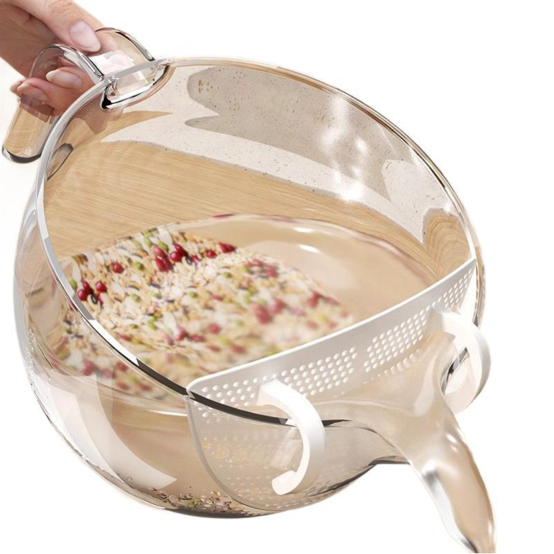 Căniță de măsurat din plastic cu filtru, grad alimentar, pentru ouă și lichide, cu sită de filtrare