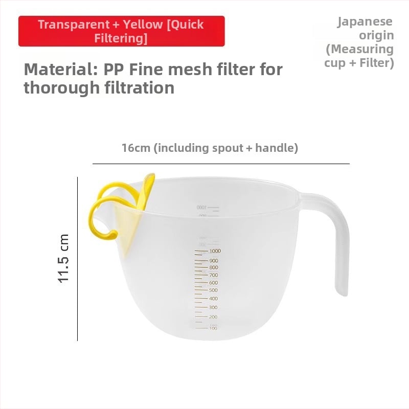 Plastová odmerka s filtrujúcou sieťkou a stupnicou – potravinárska kvalita, vhodná na vajcia a tekutiny