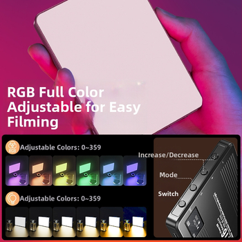 Nešiojama RGB LED šviesa fotografijai – 6.5W, 3.7V, 2700–6500K, reguliuojamas ryškumas, su atskiru maitinimo šaltiniu