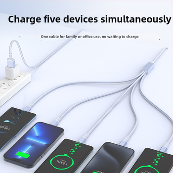 2-in-1 greito įkrovimo duomenų kabelis su USB-C, Lightning ir Micro USB, megztas, 1 į 2 skirstytuvą