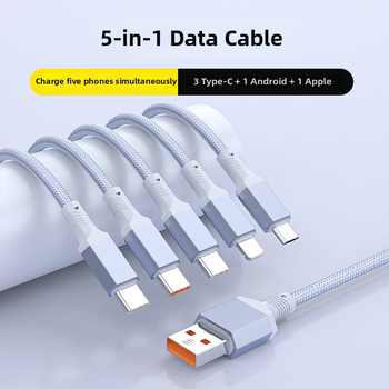2-in-1 greito įkrovimo duomenų kabelis su USB-C, Lightning ir Micro USB, megztas, 1 į 2 skirstytuvą