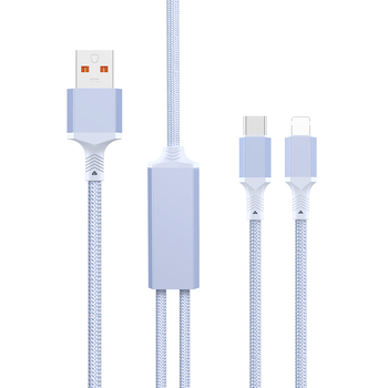 Καλώδιο δεδομένων 2-σε-1 με γρήγορη φόρτιση, USB-C, Lightning και Micro USB, πλεκτό, διαχωριστής 1 προς 2