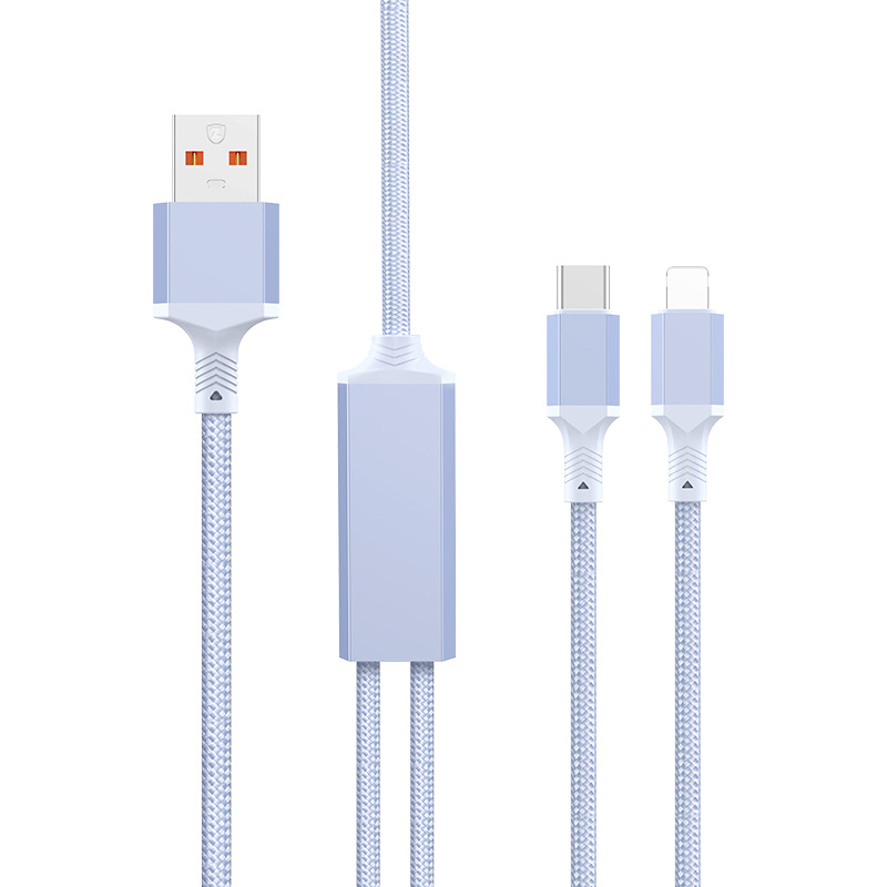 Καλώδιο δεδομένων 2-σε-1 με γρήγορη φόρτιση, USB-C, Lightning και Micro USB, πλεκτό, διαχωριστής 1 προς 2