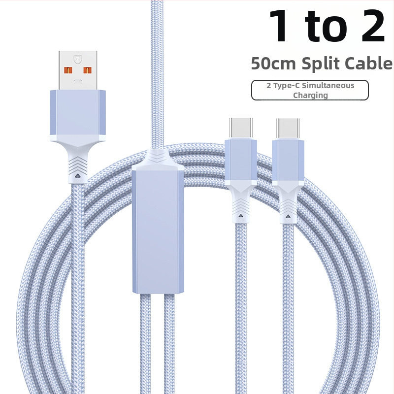 2-in-1 greito įkrovimo duomenų kabelis su USB-C, Lightning ir Micro USB, megztas, 1 į 2 skirstytuvą
