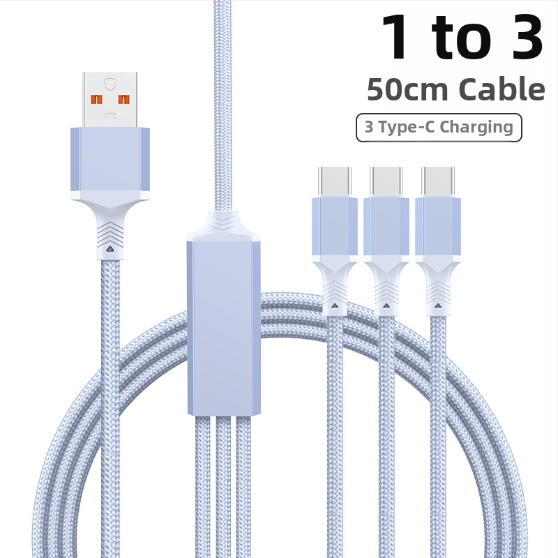 2-in-1 greito įkrovimo duomenų kabelis su USB-C, Lightning ir Micro USB, megztas, 1 į 2 skirstytuvą
