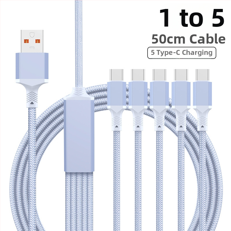 2-in-1 greito įkrovimo duomenų kabelis su USB-C, Lightning ir Micro USB, megztas, 1 į 2 skirstytuvą