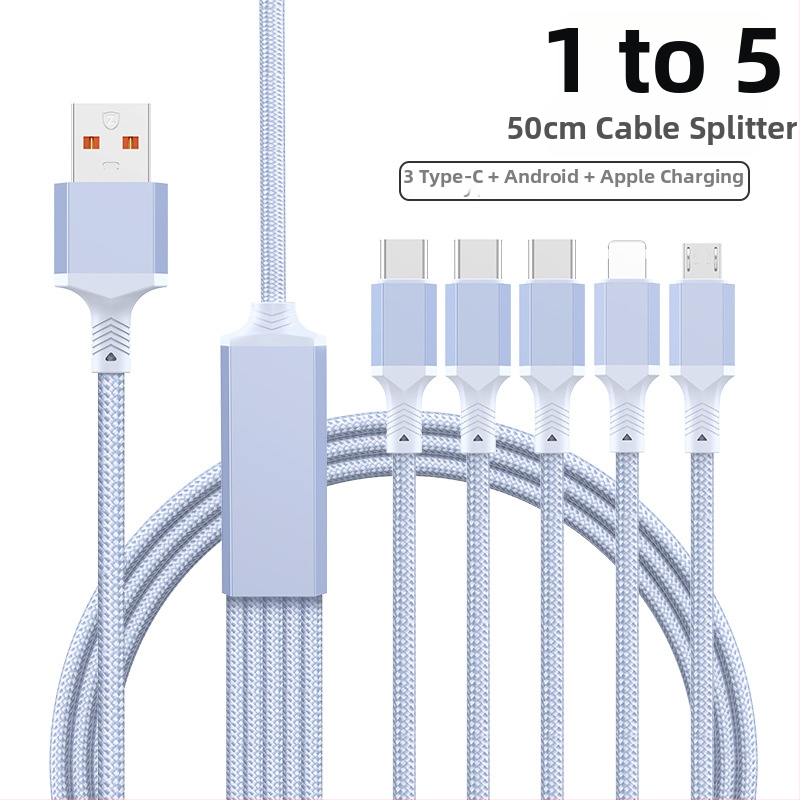 2-in-1 greito įkrovimo duomenų kabelis su USB-C, Lightning ir Micro USB, megztas, 1 į 2 skirstytuvą