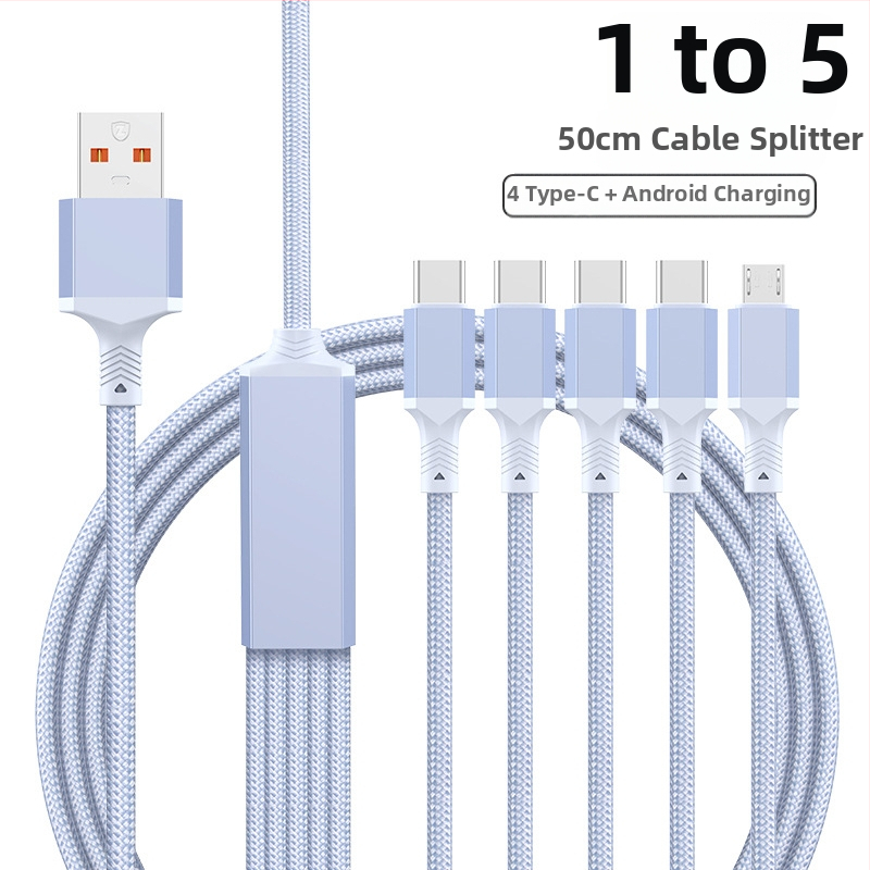 2-in-1 greito įkrovimo duomenų kabelis su USB-C, Lightning ir Micro USB, megztas, 1 į 2 skirstytuvą
