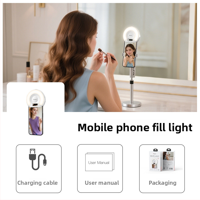 LED dopĺňajúce svetlo pre živé vysielanie, ručné selfie svetlo s tromi teplotami, kompatibilné s telefónom a notebookom, nastaviteľné 2500K-9900K, 5V, DH13