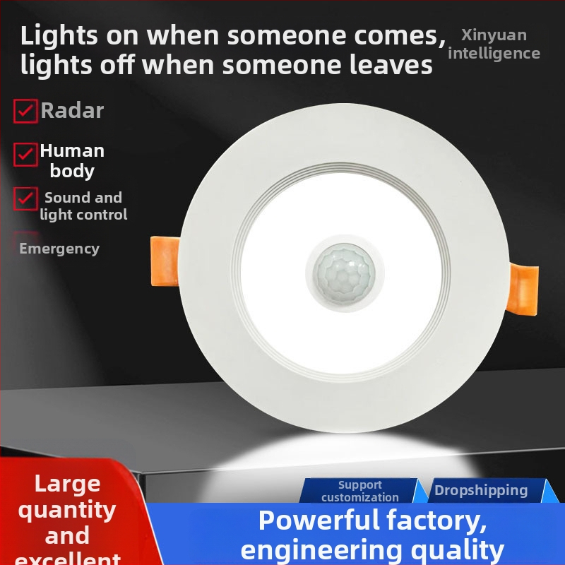 Vnorené LED downlight so senzorom pohybu pre vstupnú halu a chodbu, 220V, 4500K, CRI ≥90, skrytá montáž, životnosť 20000 h