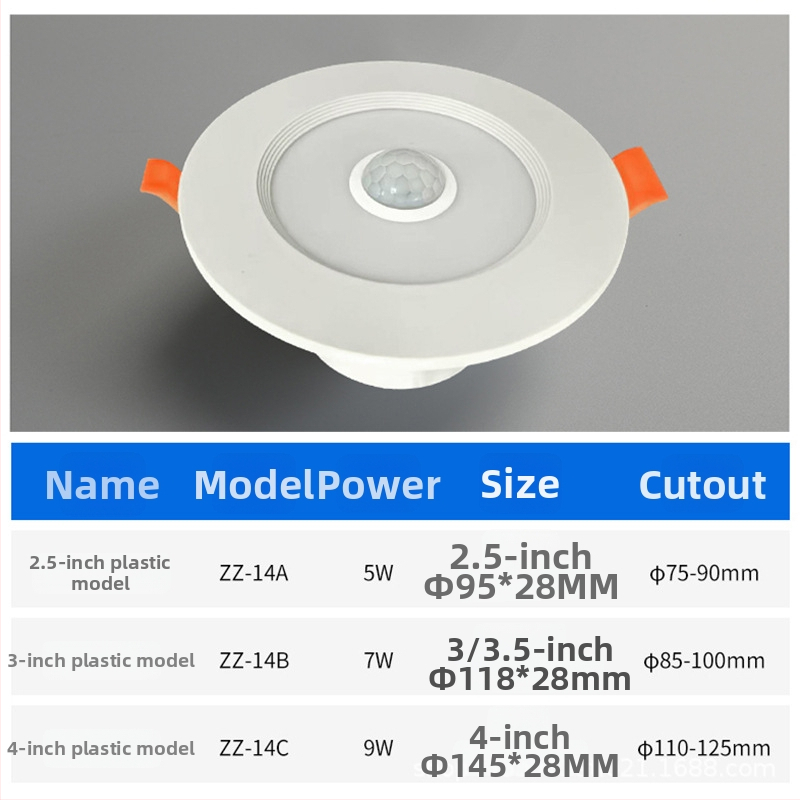Vnorené LED downlight so senzorom pohybu pre vstupnú halu a chodbu, 220V, 4500K, CRI ≥90, skrytá montáž, životnosť 20000 h