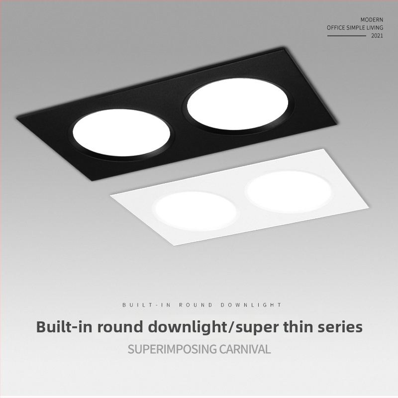 Dvojhlavý LED downlight, obdlžníkové zapustené osvetlenie do obývačky, 220V, hliníkové puzdro, teplá/biela farba svetla